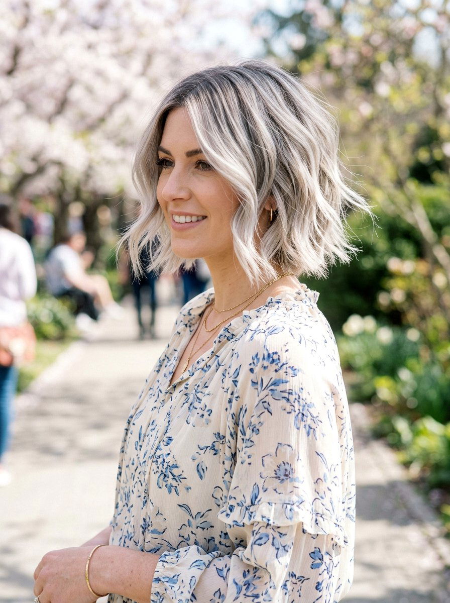 Platinum Gray Balayage Textured Bob - 20 platinum gray balayage - 20 platinum gray balayage