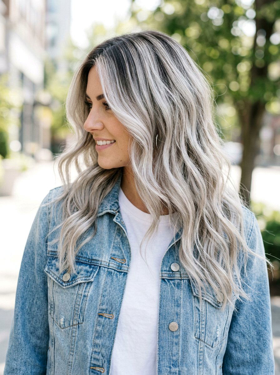 Platinum Gray Blonde Balayage Shadow Root - 20 rooted gray blonde balayage - 20 rooted gray blonde balayage