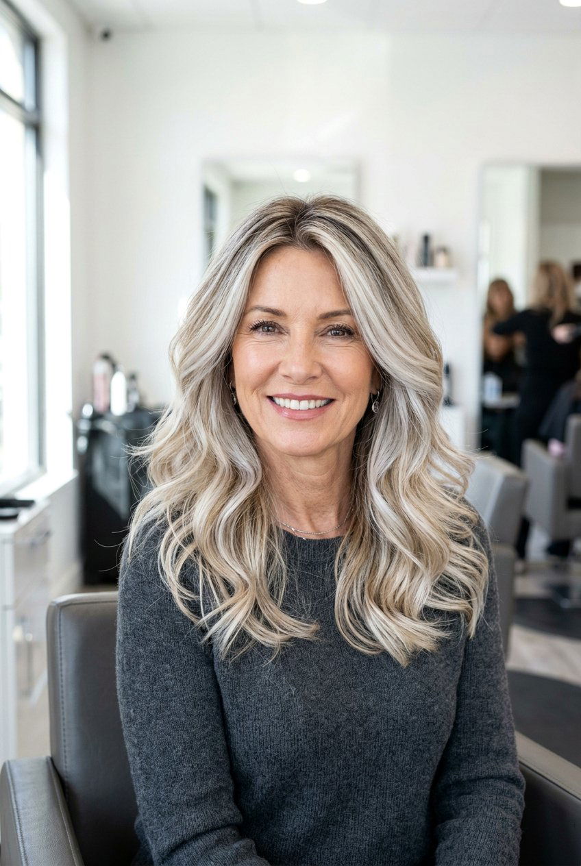 Platinum Grey Balayage on Blonde Hair - 20 silver balayage for mature women - 20 silver balayage for mature women