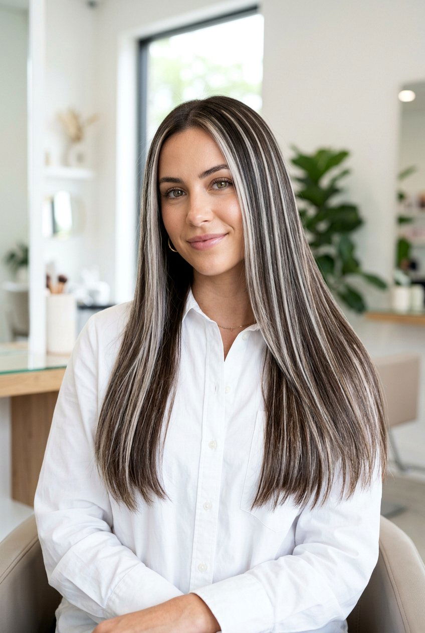 Platinum Highlights on Brunette Hair - 20 hair color ideas for brunettes with highlights - 20 hair color ideas for brunettes with highlights