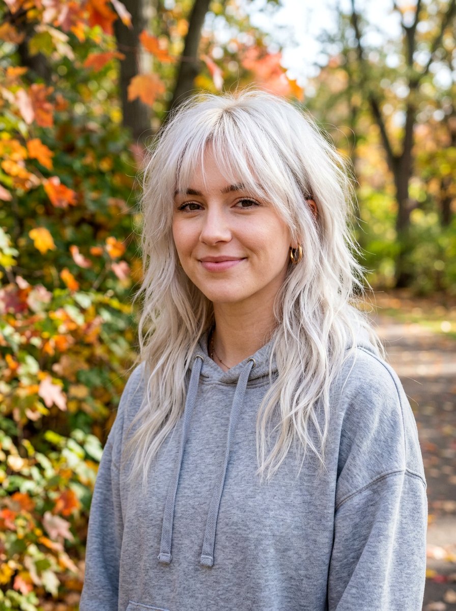 Platinum Layered Wolf Cut With Soft Bangs - 20 layered wolf cut with soft bangs - 20 layered wolf cut with soft bangs