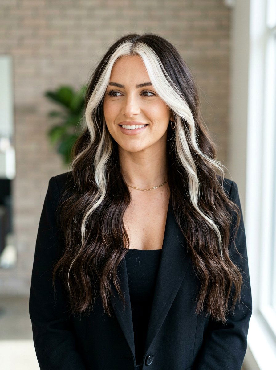 Platinum Money Piece on Dark Brown Hair - 20 silver money piece for gray transition - 20 silver money piece for gray transition