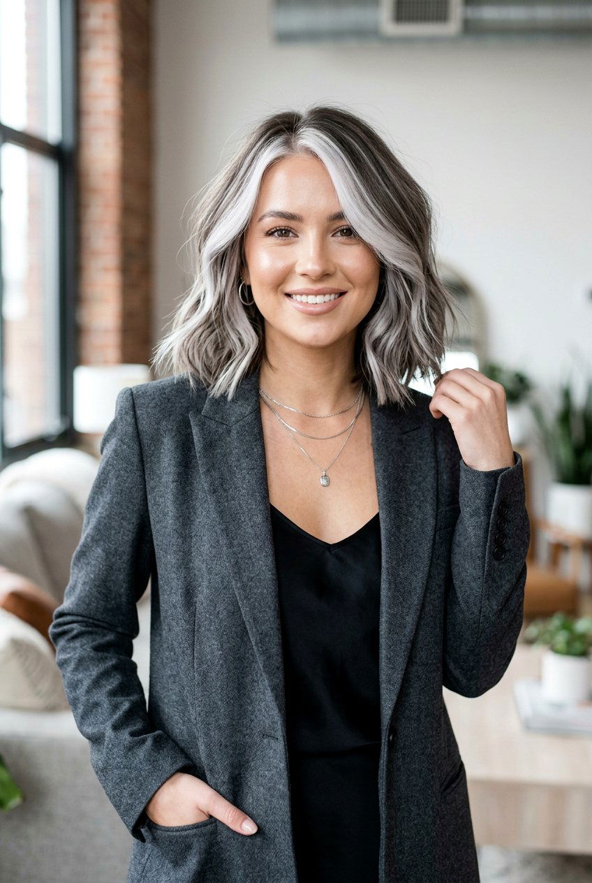 Platinum Money Piece with Cool Balayage - 20 money piece with balayage - 20 money piece with balayage