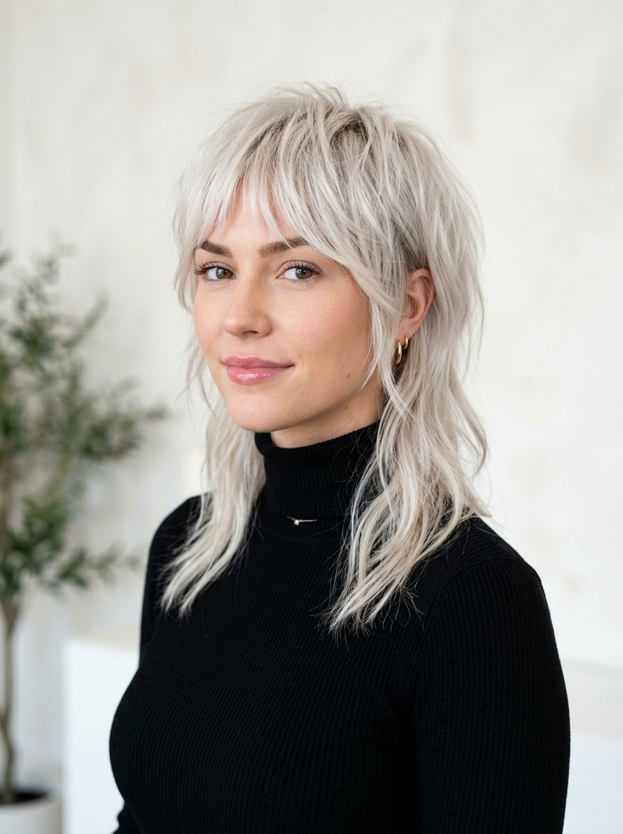 Platinum Mullet Shag with Soft Bite - 20 fall shag haircut ideas - 20 fall shag haircut ideas