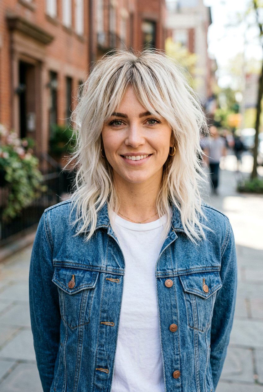 Platinum Shag With Natural Roots - 20 rooted platinum blonde for women over 50 - 20 rooted platinum blonde for women over 50