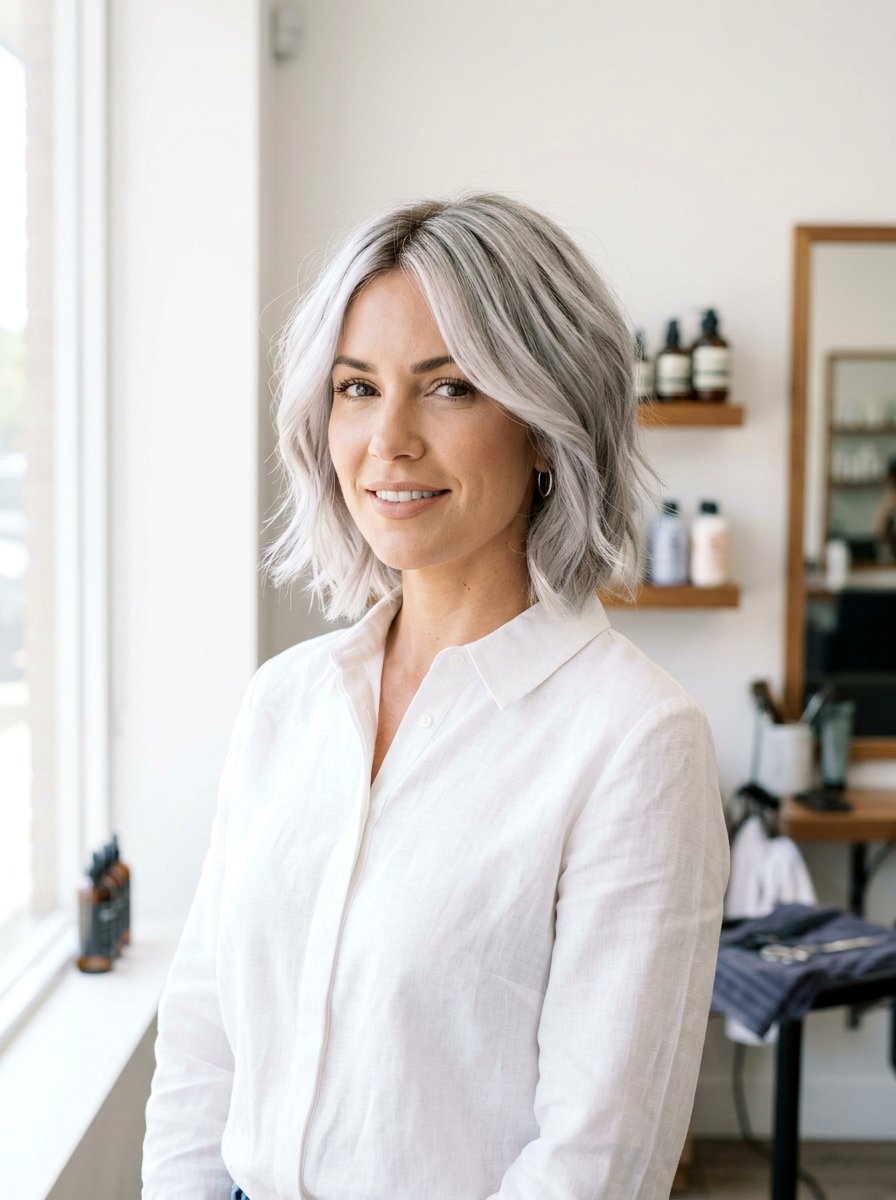 Platinum Silver Balayage Layered Bob - 20 silver balayage for layered bob - 20 silver balayage for layered bob