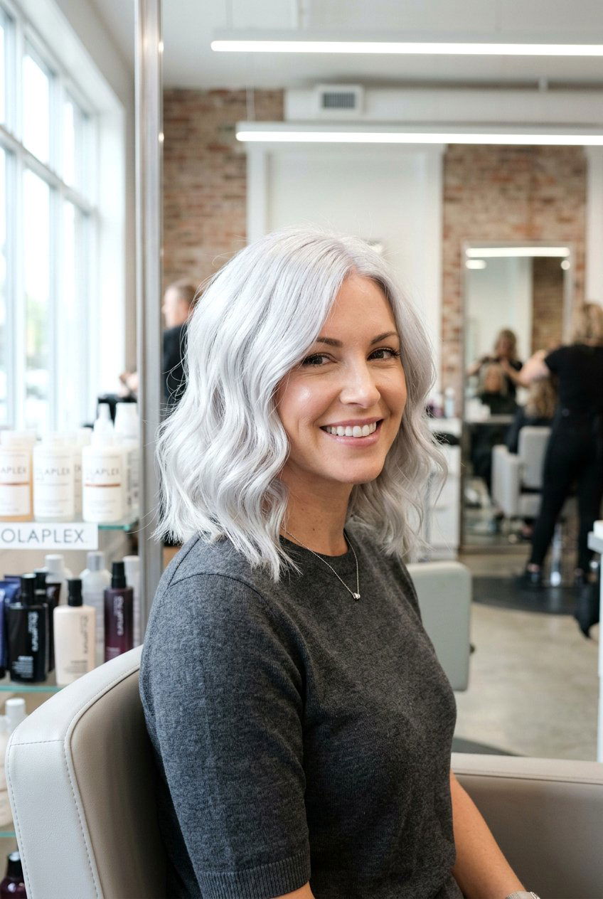 Platinum Silver Hair Transition - 20 gray blending hair color - 20 gray blending hair color
