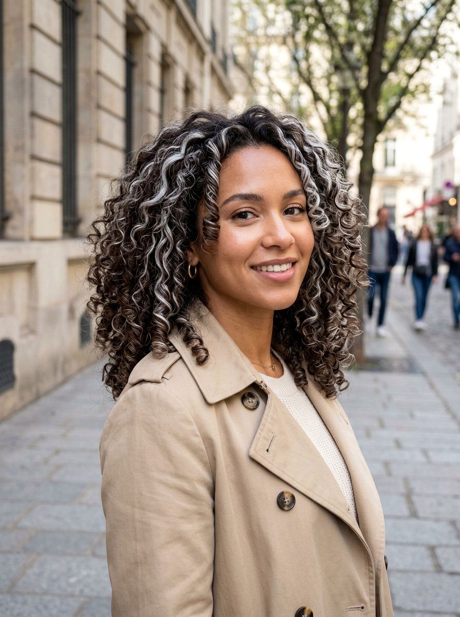 Platinum Silver Highlights On Chocolate Brown - 20 silver brunette blend hair color - 20 silver brunette blend hair color