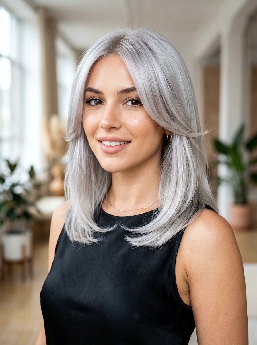 Platinum Silver Lob - 20 silver lob hair color ideas - 20 silver lob hair color ideas