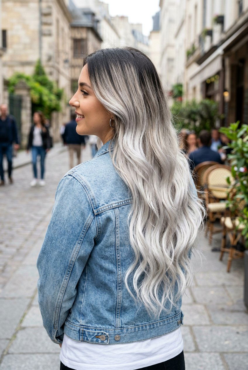 Platinum Silver Ombre - 20 natural silver streaks blend - 20 natural silver streaks blend