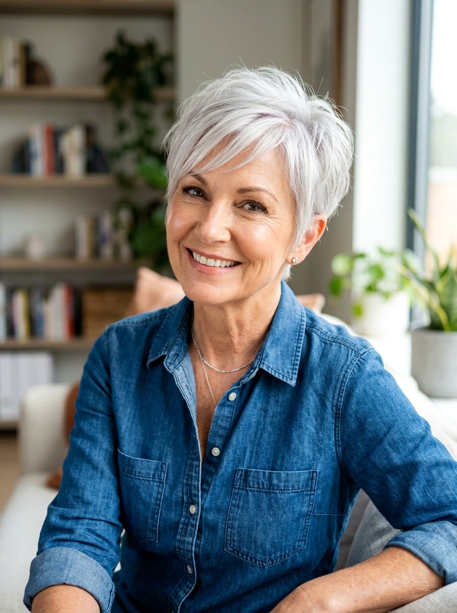 Platinum Silver Pixie - 20 silver highlights for women over 60 - 20 silver highlights for women over 60