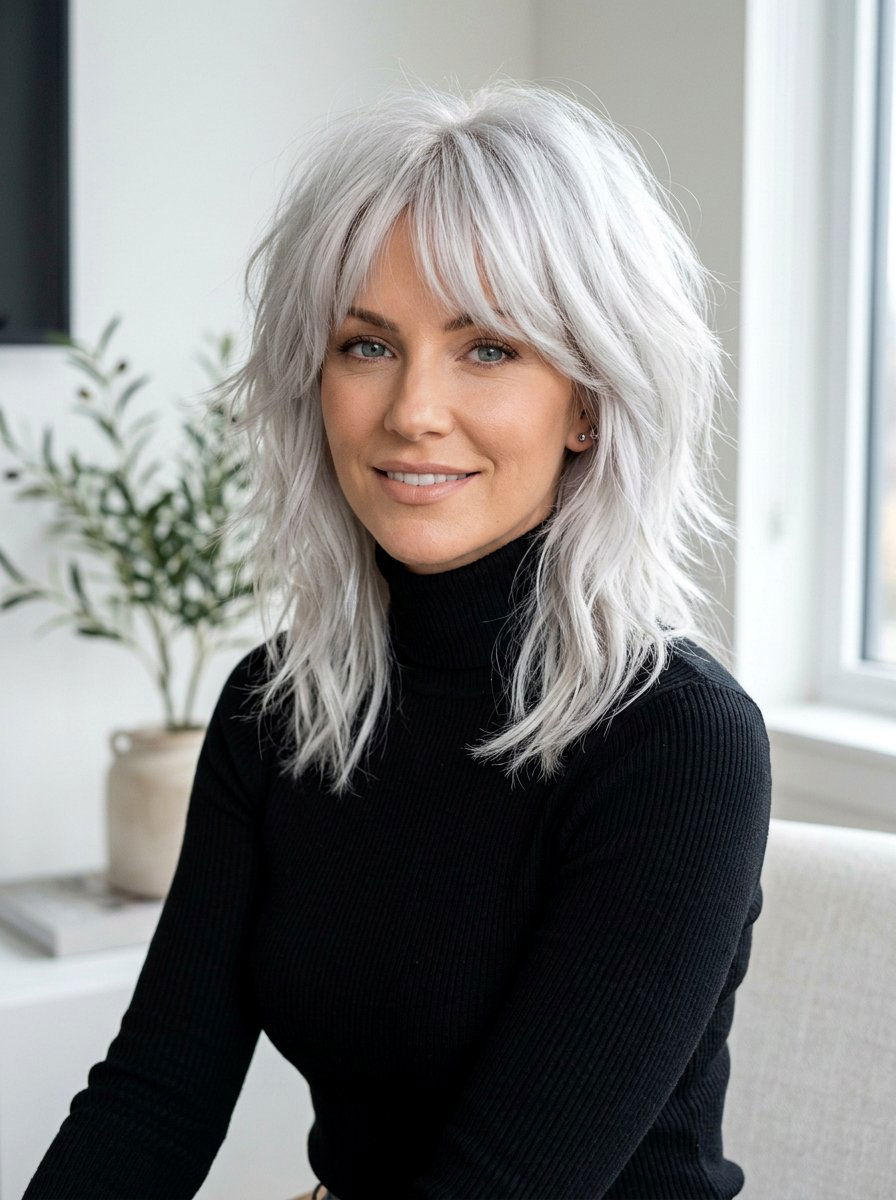 Platinum Silver Shag - 20 silver shag hair color ideas - 20 silver shag hair color ideas