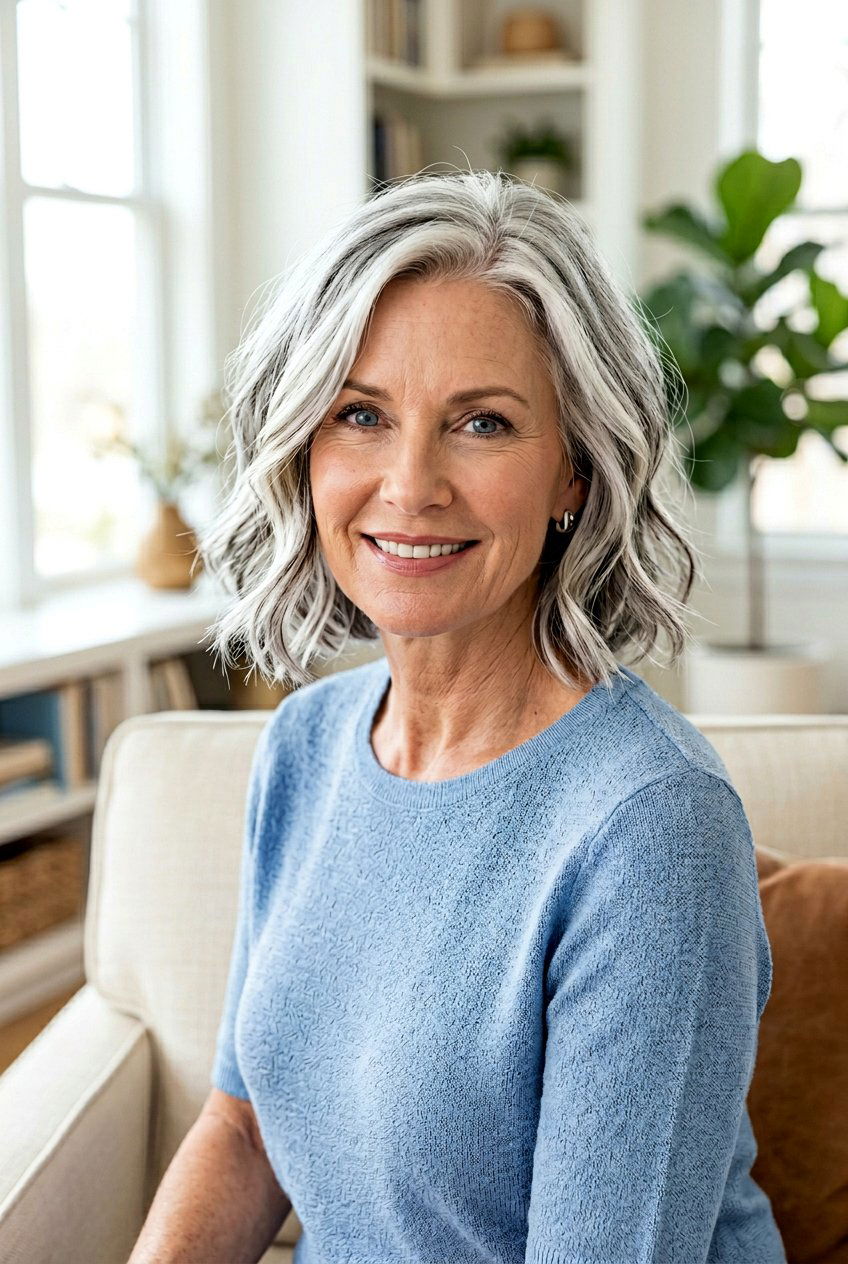 Platinum Silver with Soft Graphite Lowlights - 20 salt and pepper blend with lowlights - 20 salt and pepper blend with lowlights