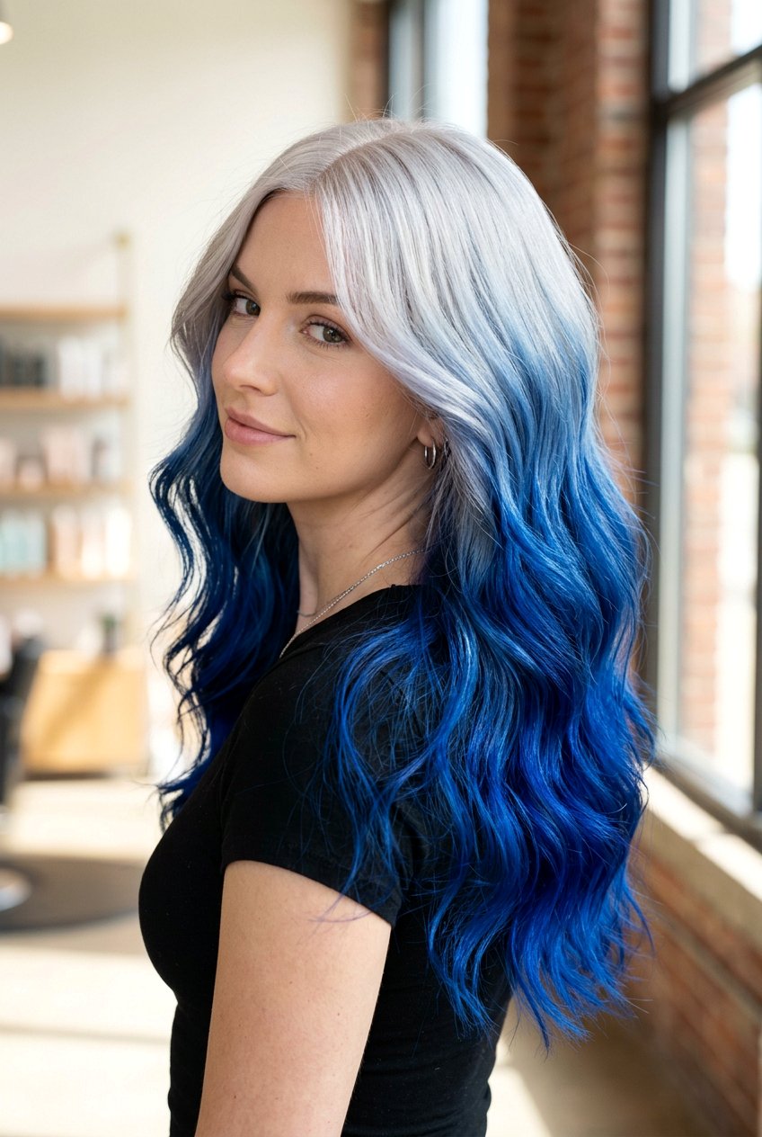 Platinum To Blue Reverse Ombre - 20 reverse ombre hair - 20 reverse ombre hair
