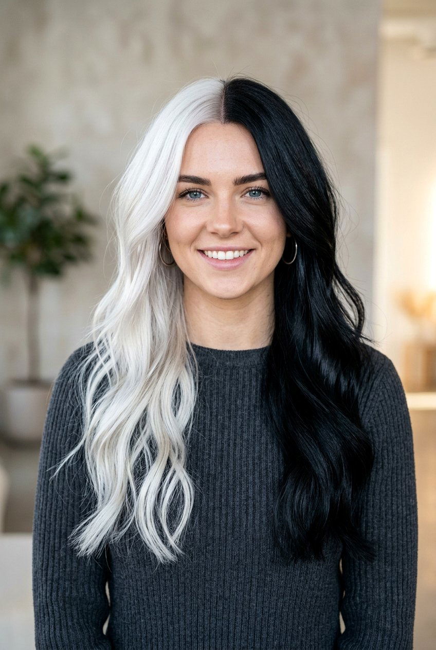 Platinum and black split dye - 20 split dye hair color