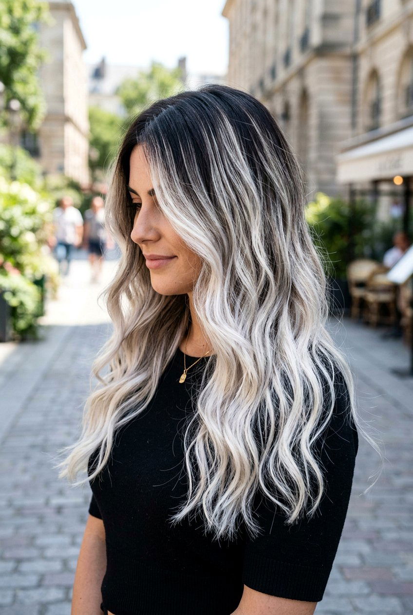 Platinum blonde balayage on dark hair - 20 high contrast balayage hair - 20 high contrast balayage hair