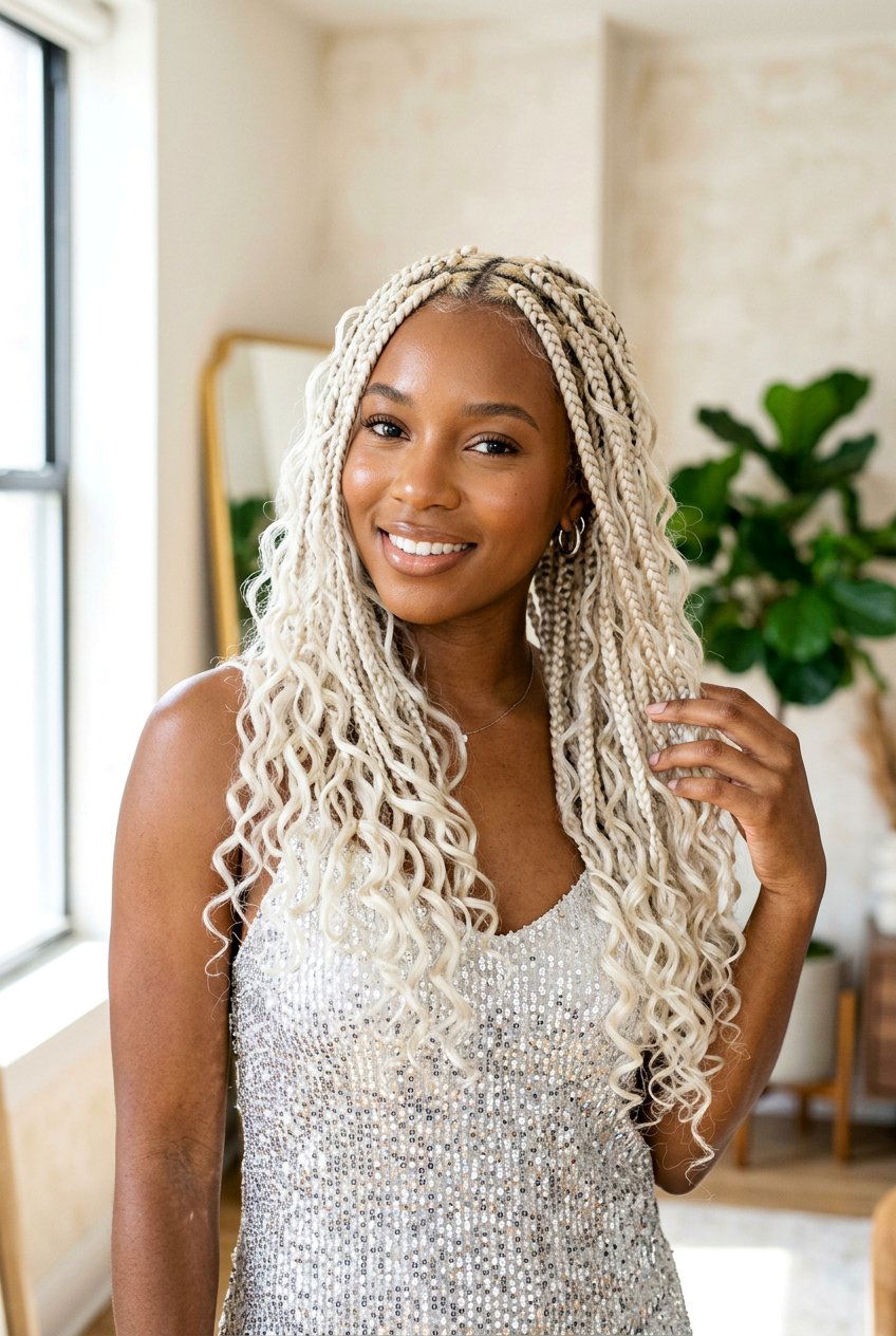 Platinum blonde boho box braids with curls - 20 boho box braids with curls - 20 boho box braids with curls