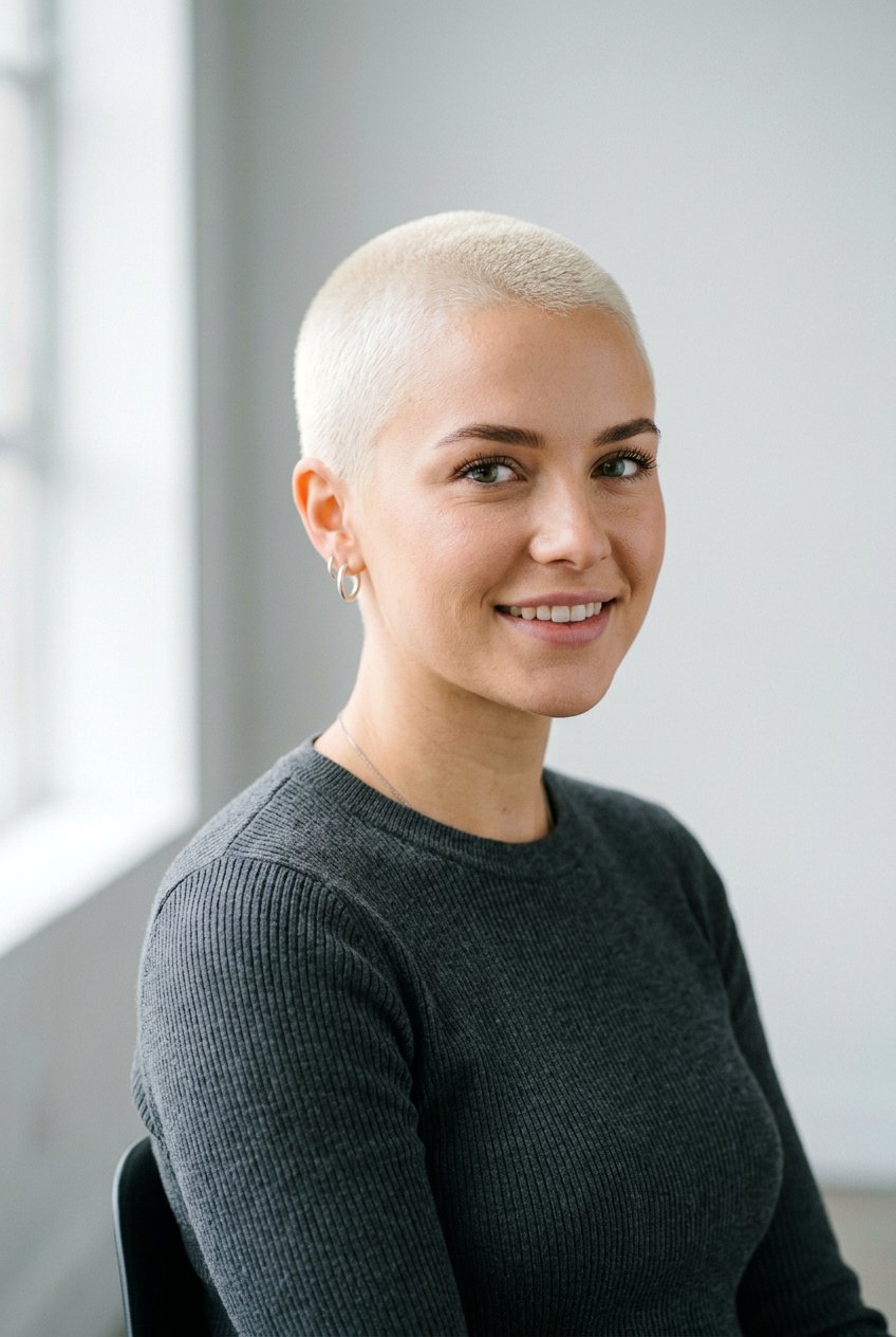 Platinum blonde buzz cut - 20 edgy short haircuts for women - 20 edgy short haircuts for women