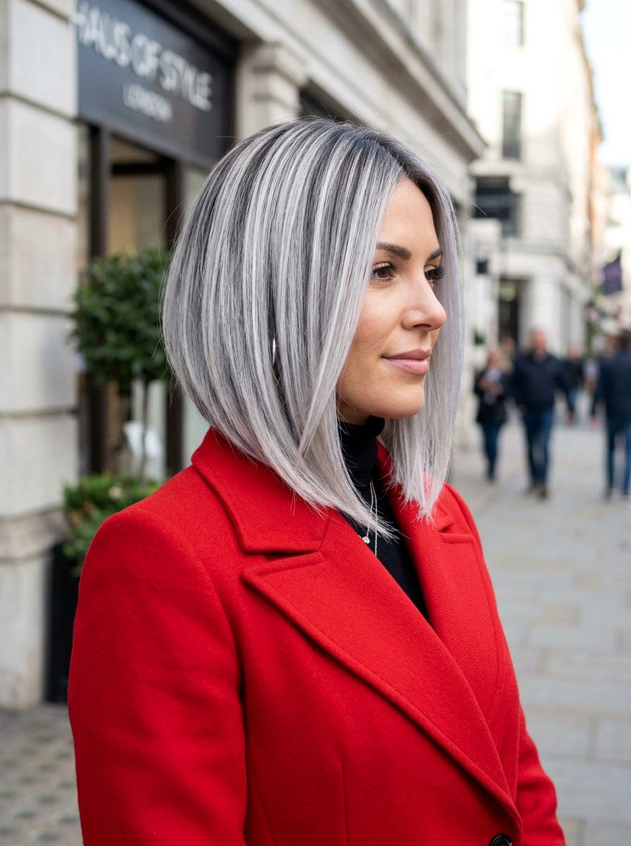 Platinum silver balayage a line bob - 20 silver balayage bob haircut - 20 silver balayage bob haircut