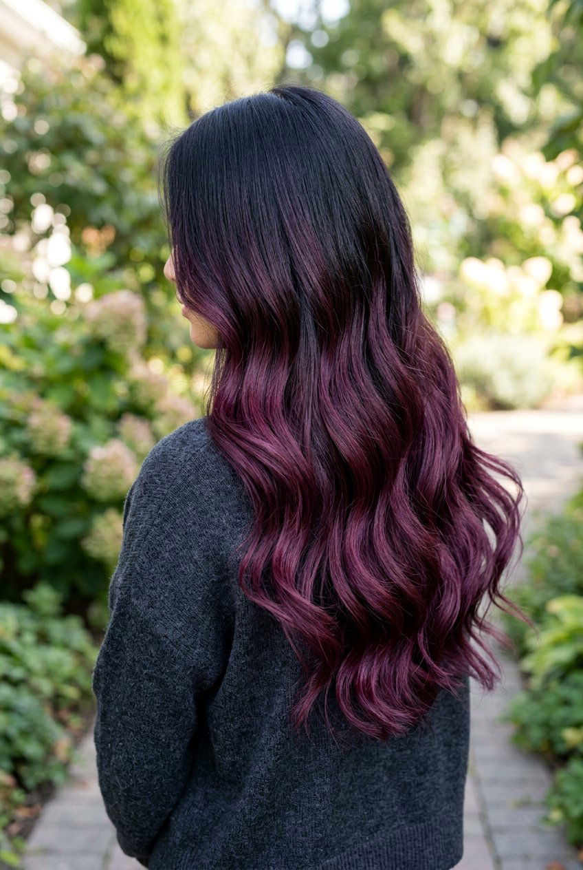 Plum Balayage Ends - 20 plum balayage on black hair - 20 plum balayage on black hair