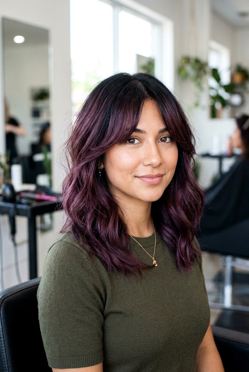 Plum Balayage With Bangs - 20 plum balayage on black hair