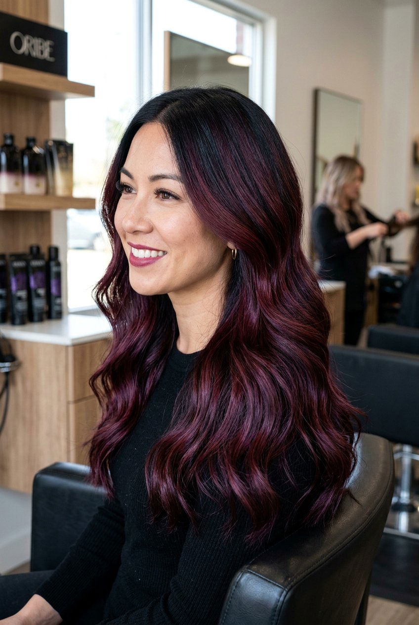 Plum Balayage With Burgundy Tones - 20 plum balayage on black hair - 20 plum balayage on black hair