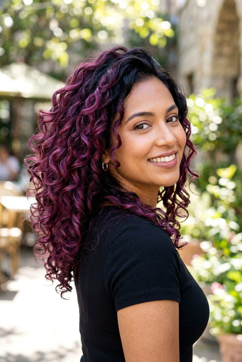 Plum Balayage With Curls - 20 plum balayage on black hair - 20 plum balayage on black hair