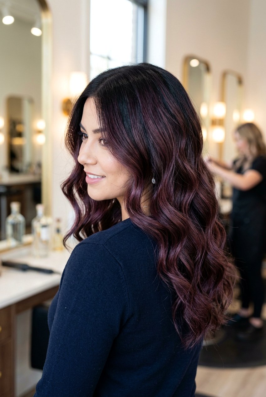 Plum Balayage With Loose Waves - 20 plum balayage on black hair - 20 plum balayage on black hair
