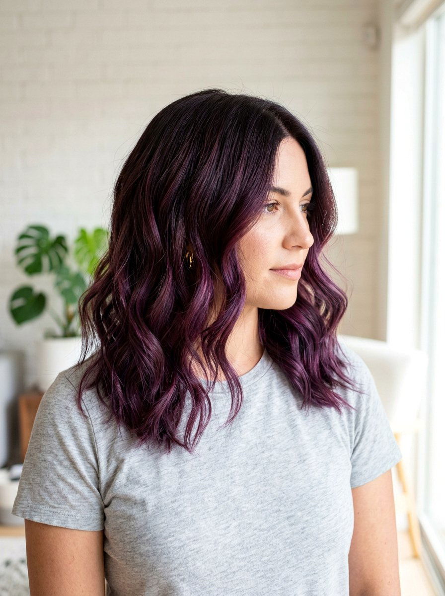 Plum Balayage With Shadow Root On Dark Hair - 20 plum red balayage on dark hair - 20 plum red balayage on dark hair