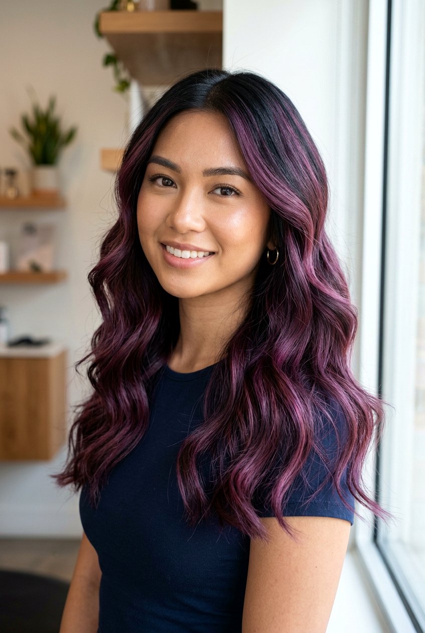 Plum Balayage With Waves - 20 plum balayage on black hair - 20 plum balayage on black hair
