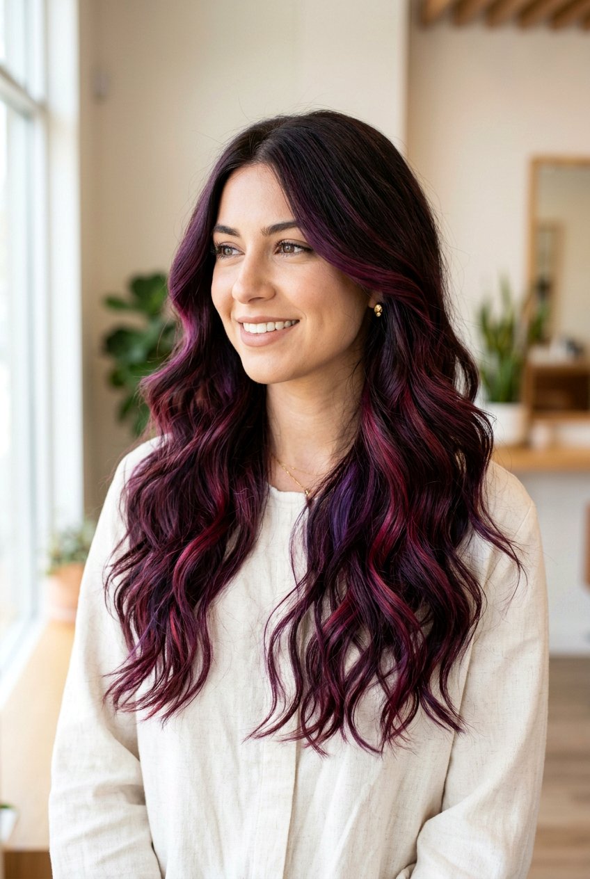 Plum Balayage on Dark Hair - 20 plum hair color ideas - 20 plum hair color ideas