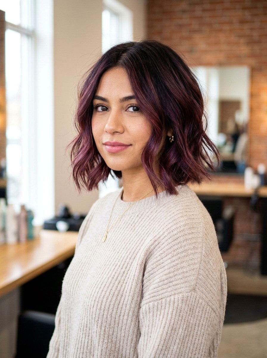 Plum Brunette Balayage Bob - 20 winter plum brunette balayage - 20 winter plum brunette balayage