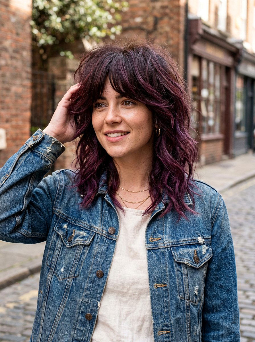 Plum Brunette Balayage Shag Haircut - 20 winter plum brunette balayage - 20 winter plum brunette balayage