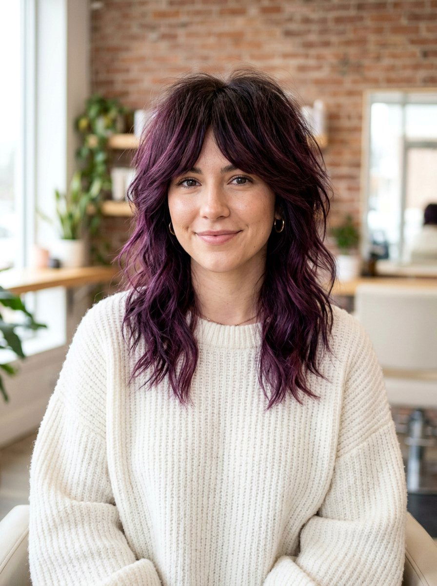 Plum Brunette Balayage Wolf Cut - 20 winter plum brunette balayage - 20 winter plum brunette balayage