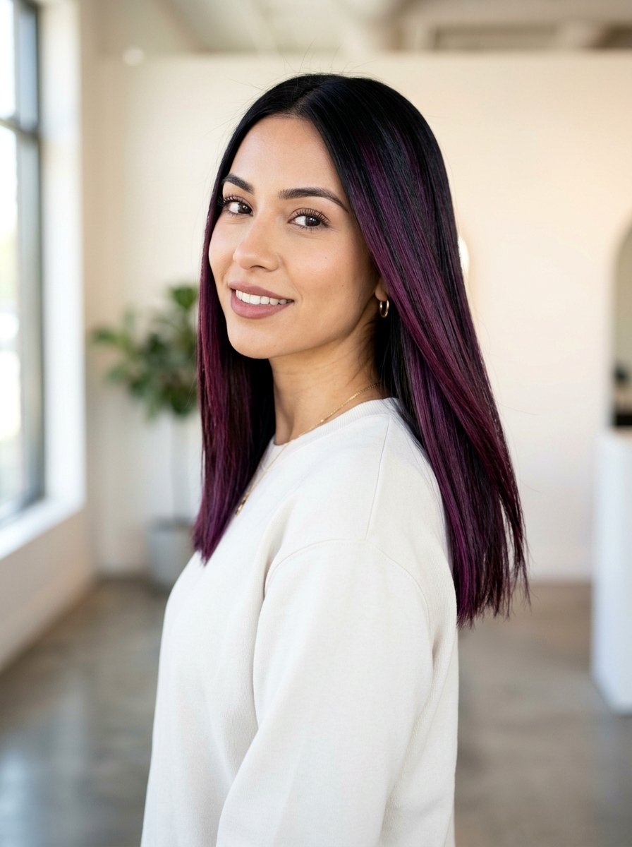 Plum Burgundy Highlights On Straight Black Hair - 20 plum burgundy highlights on dark hair - 20 plum burgundy highlights on dark hair