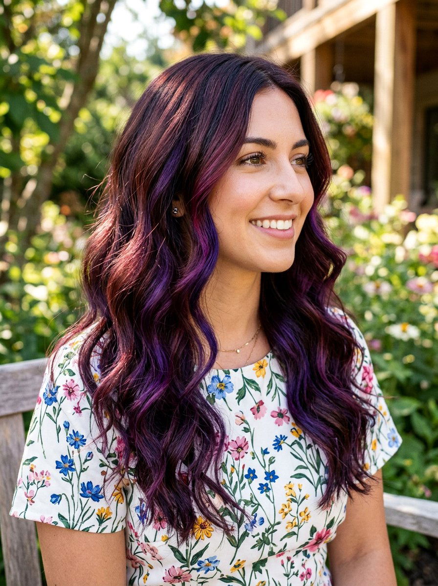Plum Burgundy Highlights On Wavy Dark Hair - 20 plum burgundy highlights on dark hair - 20 plum burgundy highlights on dark hair