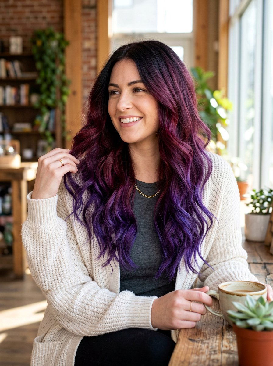 Plum Burgundy Ombre Highlights - 20 plum burgundy highlights on dark hair - 20 plum burgundy highlights on dark hair