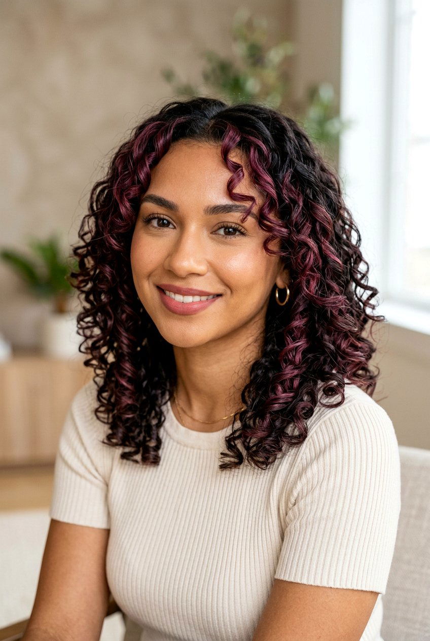 Plum Hair with Face Framing Highlights - 20 plum hair color ideas - 20 plum hair color ideas