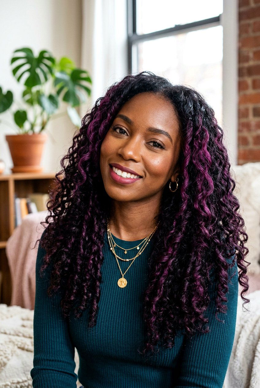 Plum Highlights On Black Hair - 20 plum balayage for black hair women - 20 plum balayage for black hair women