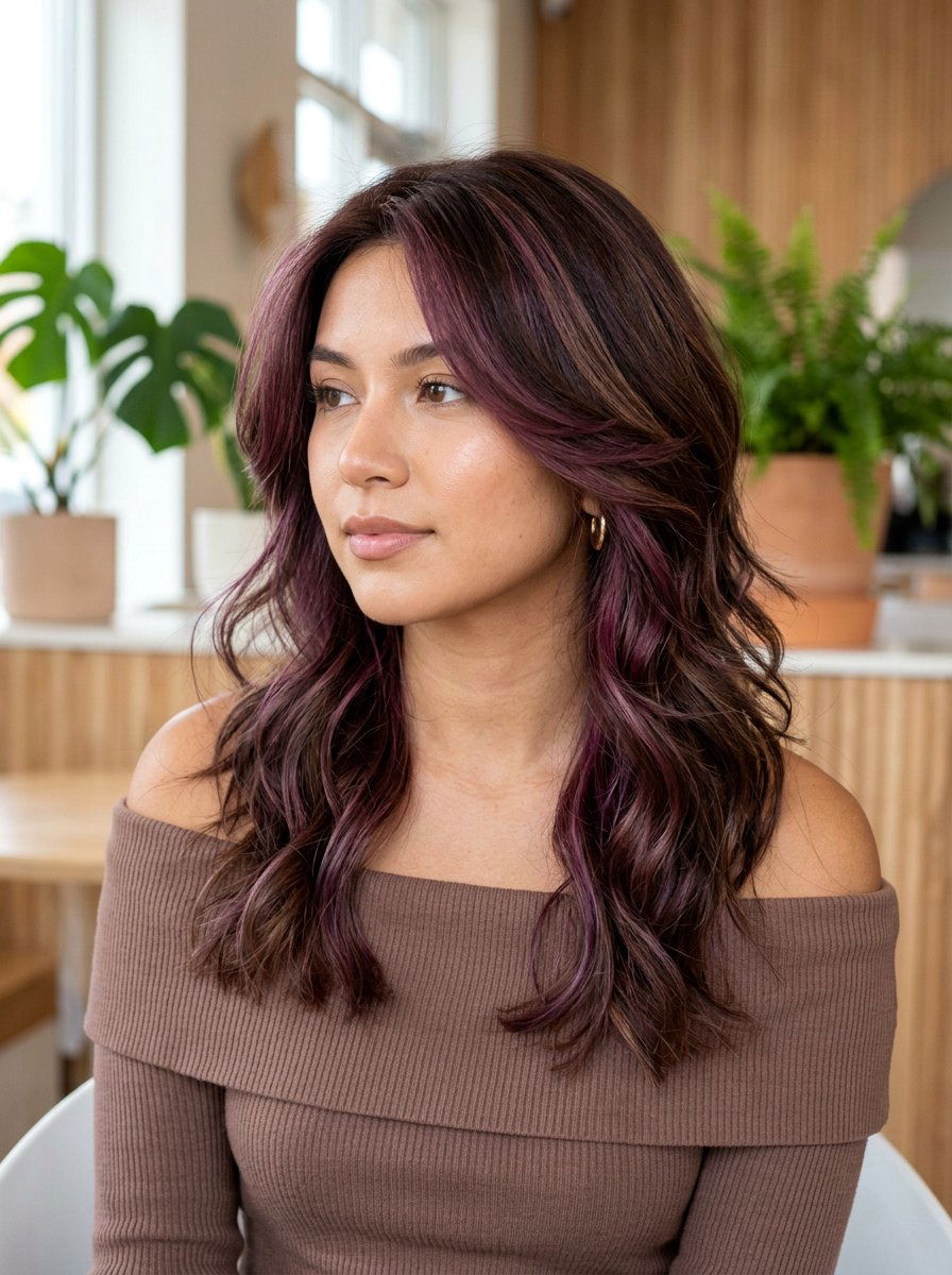 Plum Highlights on Chocolate Brown Hair - 20 plum brunette highlights - 20 plum brunette highlights