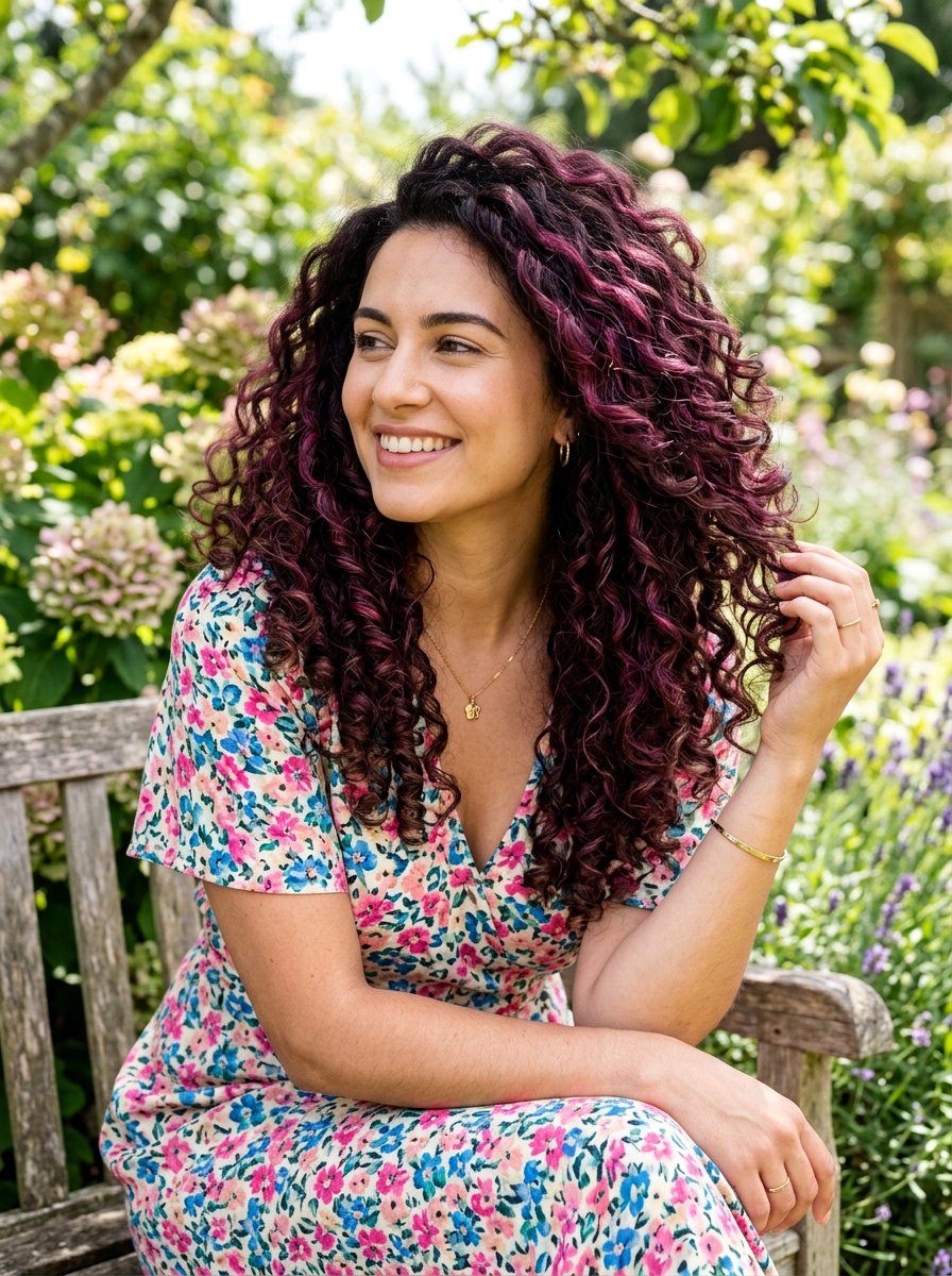Plum Highlights on Curly Brunette Hair - 20 plum brunette highlights - 20 plum brunette highlights