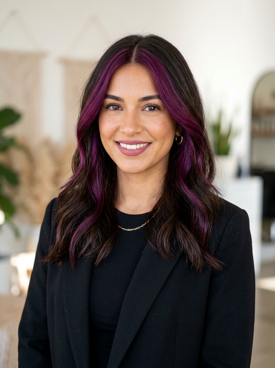 Plum Money Piece Highlights on Brunette - 20 plum brunette highlights - 20 plum brunette highlights