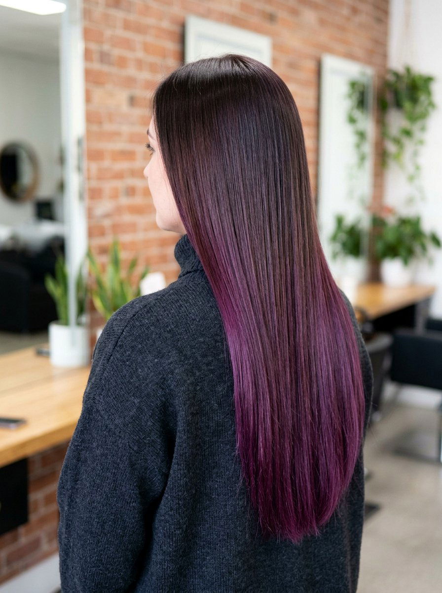 Plum Ombre From Dark Brown to Plum Ends - 20 plum brunette highlights - 20 plum brunette highlights