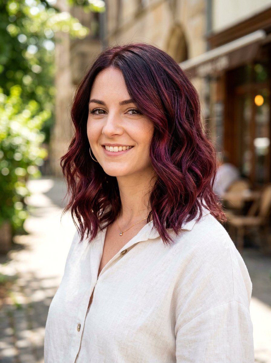Plum Red Balayage On Lob Haircut - 20 plum red balayage on dark hair - 20 plum red balayage on dark hair