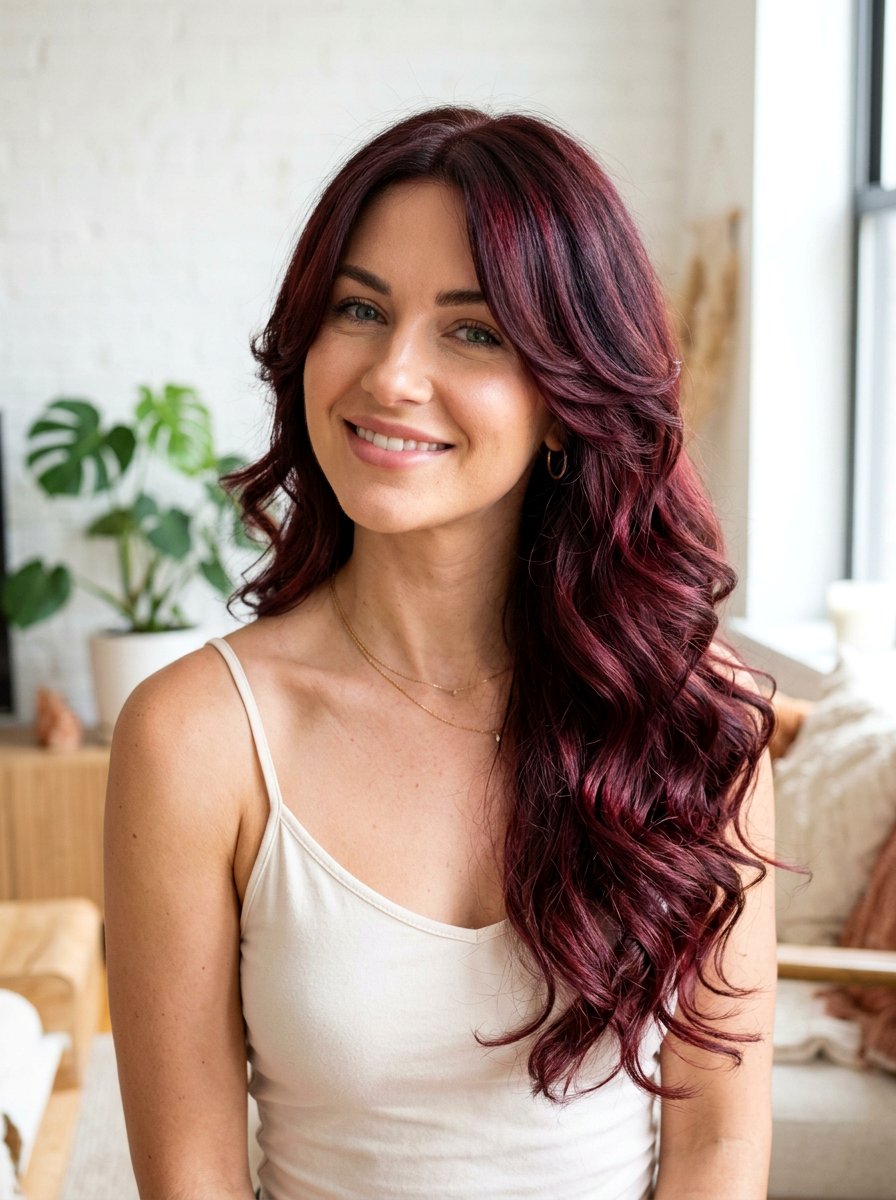 Plum Red Balayage On Long Layered Hair - 20 plum red balayage on dark hair - 20 plum red balayage on dark hair