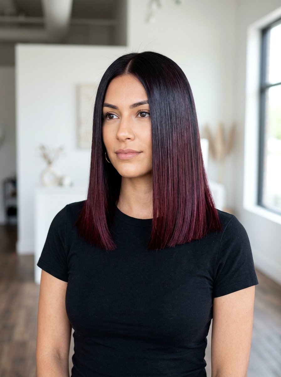 Plum Red Balayage On Straight Sleek Hair - 20 plum red balayage on dark hair - 20 plum red balayage on dark hair