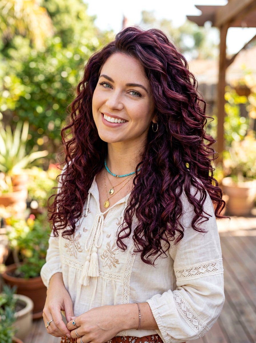 Plum Red Dimensional Hair On Brunette - 20 dimensional red for dark brunette hair - 20 dimensional red for dark brunette hair