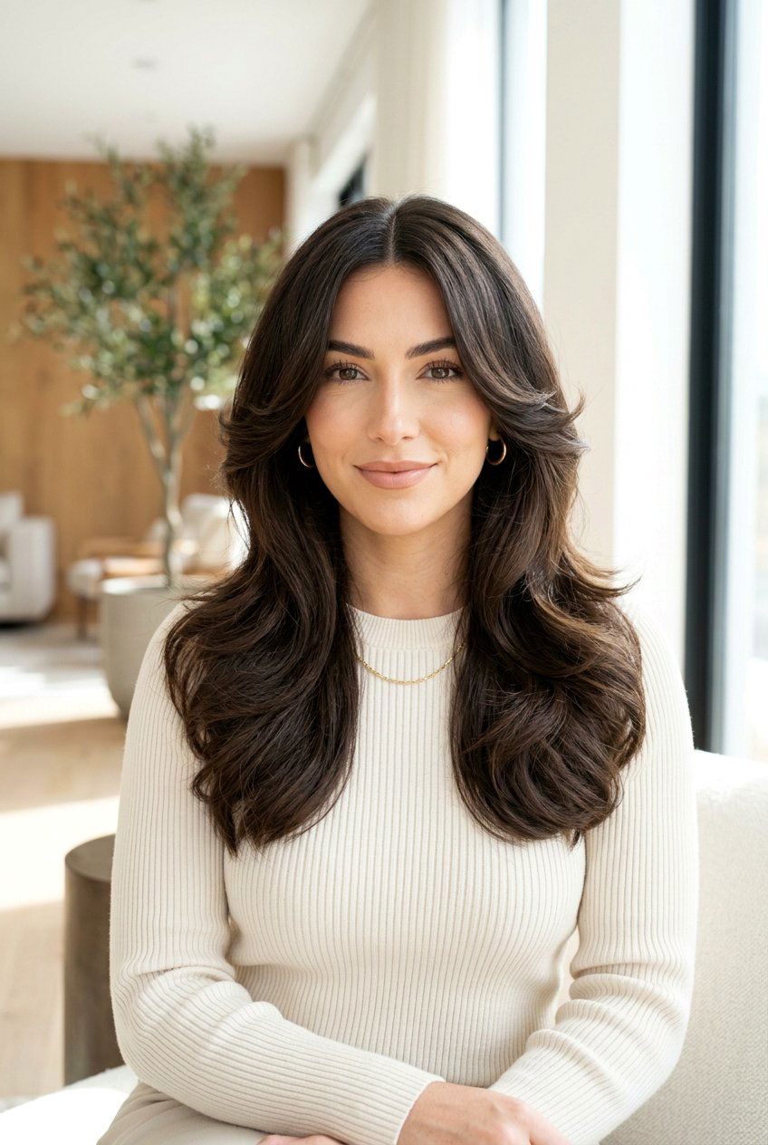 Polished Butterfly Haircut With Middle Part - 20 polished butterfly haircut for long hair - 20 polished butterfly haircut for long hair