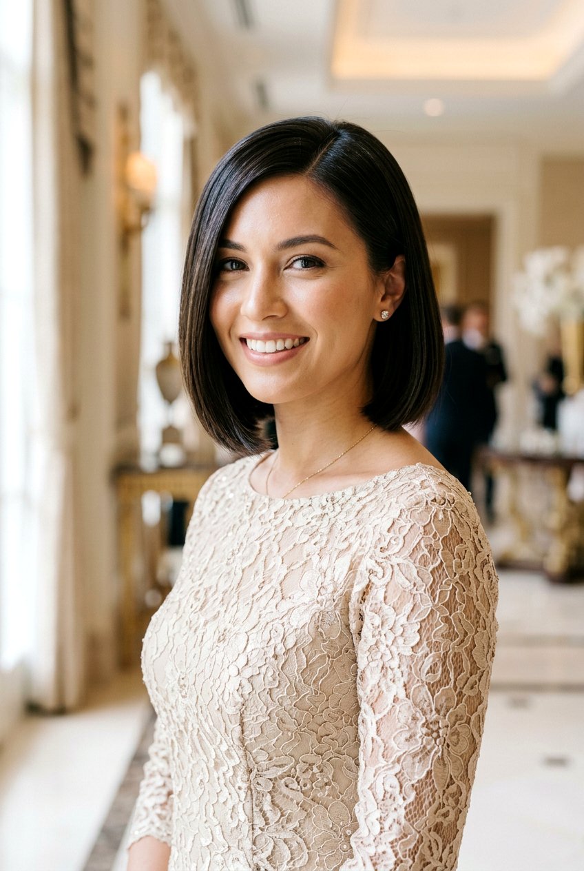 Polished Chin Length Bob - 20 mother of the bride short hairstyles - 20 mother of the bride short hairstyles