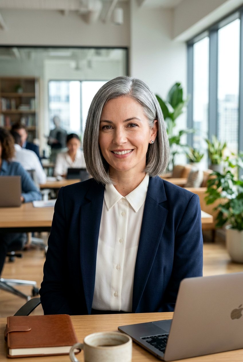 Polished Gray Bob for Professional Look - 20 mom low maintenance gray bob - 20 mom low maintenance gray bob